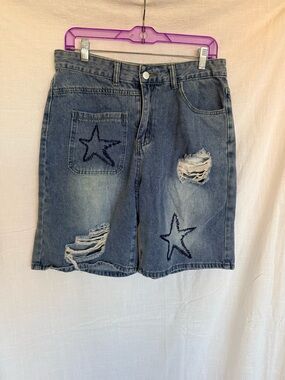 ROMWE  Grunge Punk Loose Fit Straight Mid-Waist Denim Shorts